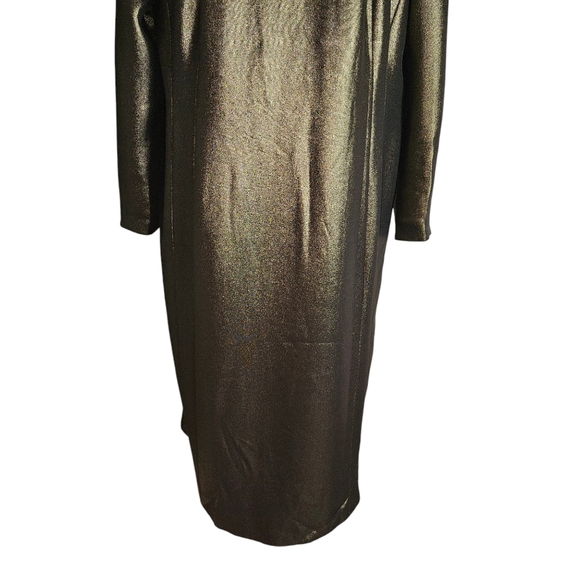 Akris Gold Metallic 100% Mulberry Silk Sheath Dress Sz 16 Evening Party Wedding - Picture 4 of 16